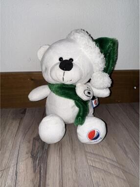 Christmas Polar Bear Plush Pepsi Cola Santa Stuffed Animal Scarf Winter Hat